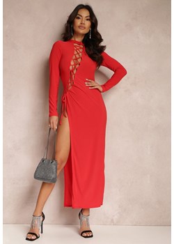 Czerwona Sukienka Maxi z Gorsetowym Asymetrycznym Wiązaniem Gelka ze sklepu Renee odzież w kategorii Sukienki - zdjęcie 157082580