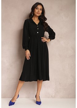 Czarna Sukienka z Kołnierzykiem i Plisowanym Dołem Zade ze sklepu Renee odzież w kategorii Sukienki - zdjęcie 157083242
