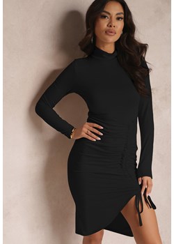 Czarna Sukienka Midi z Marszczeniem Mirme ze sklepu Renee odzież w kategorii Sukienki - zdjęcie 157083332