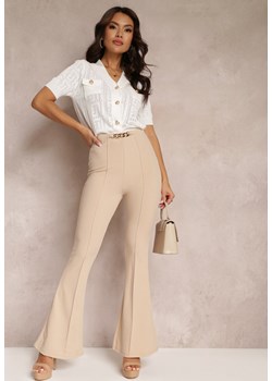 Beżowe Spodnie z Rozszerzanymi Nogawkami i Łańcuchem Banni ze sklepu Renee odzież w kategorii Spodnie damskie - zdjęcie 157083421