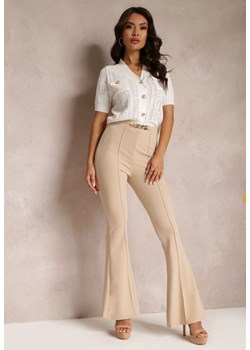 Beżowe Spodnie z Rozszerzanymi Nogawkami i Łańcuchem Banni ze sklepu Renee odzież w kategorii Spodnie damskie - zdjęcie 157083422