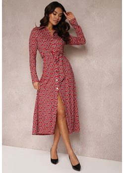 Czerwona Sukienka Koszulowa z Długim Rękawem i Wiązanym Paskiem Salar ze sklepu Renee odzież w kategorii Sukienki - zdjęcie 157083534