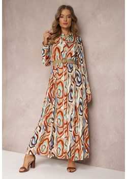 Beżowa Koszulowa Sukienka Maxi z Paskiem Seraffo ze sklepu Renee odzież w kategorii Sukienki - zdjęcie 157083934