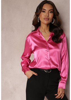Różowa Koszula Satynowa na Guziki Hestra ze sklepu Renee odzież w kategorii Koszule damskie - zdjęcie 157084021