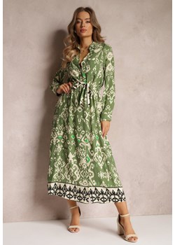 Zielona Sukienka Koszulowa Rozkloszowana z Wiązaniem Vern ze sklepu Renee odzież w kategorii Sukienki - zdjęcie 157084070