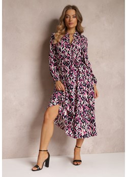 Fuksjowa Sukienka Koszulowa w Geometryczny Wzór Gena ze sklepu Renee odzież w kategorii Sukienki - zdjęcie 157084080