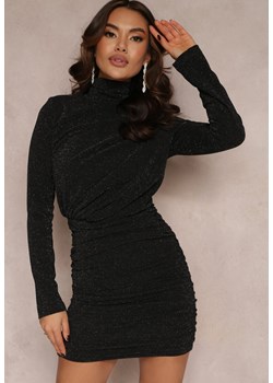 Czarna Marszczona Sukienka Błyszcząca z Golfem Zamas ze sklepu Renee odzież w kategorii Sukienki - zdjęcie 157084133