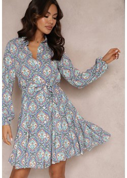 Niebiesko-Biała Wiskozowa Sukienka z Wiązanym Paskiem Didimes ze sklepu Renee odzież w kategorii Sukienki - zdjęcie 157084490