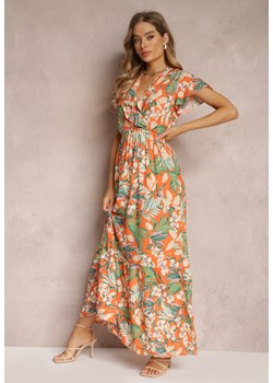 Pomarańczowa Sukienka z Wiskozy Maxi w Kwiaty Mahiza ze sklepu Renee odzież w kategorii Sukienki - zdjęcie 157084510
