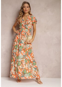 Pomarańczowa Sukienka z Wiskozy Maxi w Kwiaty Mahiza ze sklepu Renee odzież w kategorii Sukienki - zdjęcie 157084511