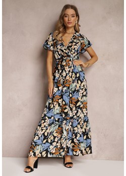 Czarno-Niebieska Sukienka z Wiskozy Maxi w Kwiaty Mahiza ze sklepu Renee odzież w kategorii Sukienki - zdjęcie 157084520