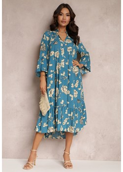 Niebieska Rozkloszowana Sukienka w Kwiaty Onilio ze sklepu Renee odzież w kategorii Sukienki - zdjęcie 157084580