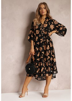 Czarna Rozkloszowana Sukienka w Kwiaty Onilio ze sklepu Renee odzież w kategorii Sukienki - zdjęcie 157084590