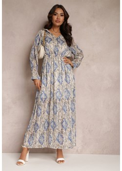 Niebieska Rozkloszowana Sukienka z Błyszczącą Nitką i Sznurkiem Fornid ze sklepu Renee odzież w kategorii Sukienki - zdjęcie 157084621