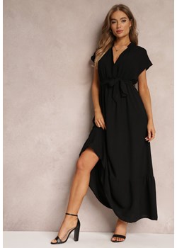 Czarna Kopertowa Sukienka z Gumką w Talii i Wiązaniem Mylelse ze sklepu Renee odzież w kategorii Sukienki - zdjęcie 157084630
