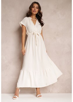 Beżowa Kopertowa Sukienka z Gumką w Talii i Wiązaniem Mylelse ze sklepu Renee odzież w kategorii Sukienki - zdjęcie 157084640