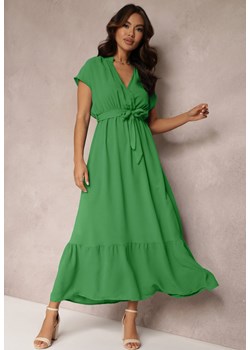 Zielona Kopertowa Sukienka z Gumką w Talii i Wiązaniem Mylelse ze sklepu Renee odzież w kategorii Sukienki - zdjęcie 157084650