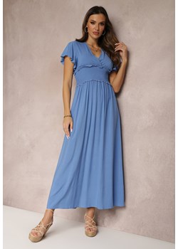 Niebieska Wiskozowa Sukienka z Kopertowym Dekoltem i Gumką w Pasie Shura ze sklepu Renee odzież w kategorii Sukienki - zdjęcie 157084700