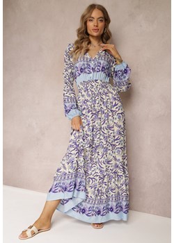 Fioletowo-Beżowa Sukienka Maxi w Kwiaty z Wiskozy Vellu ze sklepu Renee odzież w kategorii Sukienki - zdjęcie 157085050