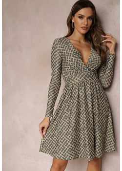 Ciemnozielona Sukienka w Geometryczny Wzór z Metaliczną Nitką Mairol ze sklepu Renee odzież w kategorii Sukienki - zdjęcie 157085063