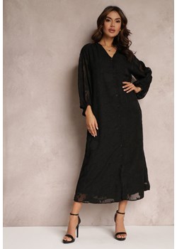 Czarna Koszulowa Sukienka Maxi z Szerokimi Rękawami Nona ze sklepu Renee odzież w kategorii Sukienki - zdjęcie 157085212