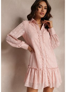Różowa Koronkowa Sukienka Koszulowa z Falbanką Saniah ze sklepu Renee odzież w kategorii Sukienki - zdjęcie 157085251