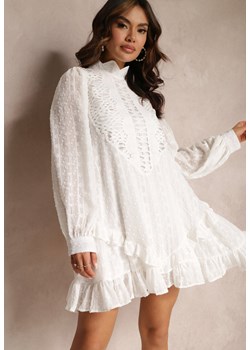 Biała Sukienka Mini z Falbankami i Koronkowymi Wstawkami Piolini ze sklepu Renee odzież w kategorii Sukienki - zdjęcie 157085321