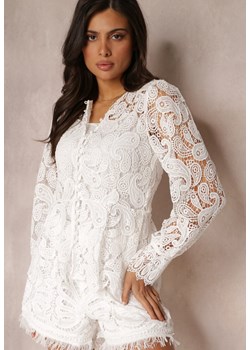 Biała Bluzka Koronkowa z Gładkim Topem Fermin ze sklepu Renee odzież w kategorii Bluzki damskie - zdjęcie 157085674