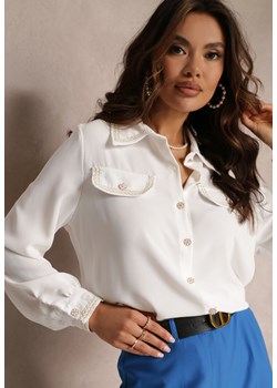 Biała Koszula Zdobiona Biżuteryjnymi Guzikami i Tasiemkami Tosur ze sklepu Renee odzież w kategorii Koszule damskie - zdjęcie 157085893