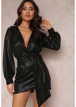 Czarna Kopertowa Sukienka z Metalicznej Tkaniny Patrice ze sklepu Renee odzież w kategorii Sukienki - zdjęcie 157085944