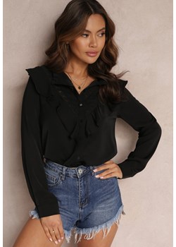 Czarna Koszula z Falbanami i Koronkowymi Wstawkami Eletoma ze sklepu Renee odzież w kategorii Koszule damskie - zdjęcie 157086100