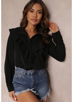 Czarna Koszula z Falbanami i Koronkowymi Wstawkami Eletoma ze sklepu Renee odzież w kategorii Koszule damskie - zdjęcie 157086101