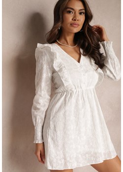 Biała Sukienka z Haftowanego Materiału z Gumką w Pasie Tecusa ze sklepu Renee odzież w kategorii Sukienki - zdjęcie 157086150