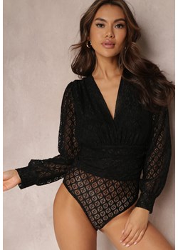 Czarne Body z Koronkowej Tkaniny z Marszczeniami Aarna ze sklepu Renee odzież w kategorii Bluzki damskie - zdjęcie 157086163