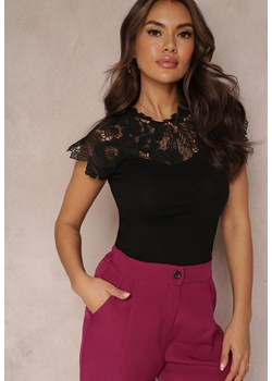 Czarna Koronkowa Bluzka z Krótkim Rękawem Tanishe ze sklepu Renee odzież w kategorii Bluzki damskie - zdjęcie 157086460