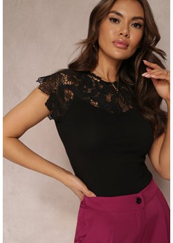 Czarna Koronkowa Bluzka z Krótkim Rękawem Tanishe ze sklepu Renee odzież w kategorii Bluzki damskie - zdjęcie 157086462