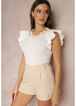 Biała Bluzka z Prążkowanej Dzianiny i Łańcuchem Izabellah ze sklepu Renee odzież w kategorii Bluzki damskie - zdjęcie 157087074