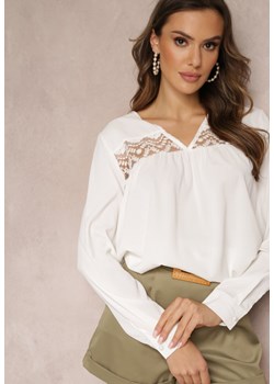 Biała Bluzka z Haftem i Długim Rękawem Khodi ze sklepu Renee odzież w kategorii Bluzki damskie - zdjęcie 157087131