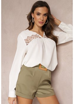 Biała Bluzka z Haftem i Długim Rękawem Khodi ze sklepu Renee odzież w kategorii Bluzki damskie - zdjęcie 157087132