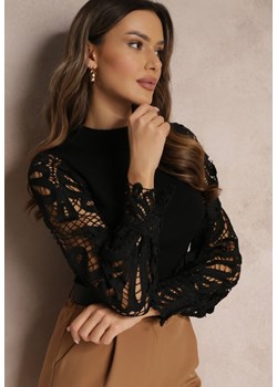 Czarny Prążkowany Sweter z Ozdobnymi Rękawami Philomina ze sklepu Renee odzież w kategorii Swetry damskie - zdjęcie 157087151