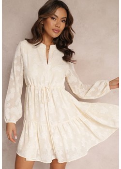 Beżowa Sukienka Wiązana Sznurkiem z Falbanką Moorea ze sklepu Renee odzież w kategorii Sukienki - zdjęcie 157087234