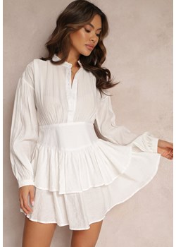 Biała Rozkloszowana Sukienka Mini z Falbankami i Stójką Iciana ze sklepu Renee odzież w kategorii Sukienki - zdjęcie 157087313