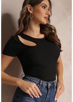 Czarna Bluzka z Wycięciem i Krótkim Rękawem Arelia ze sklepu Renee odzież w kategorii Bluzki damskie - zdjęcie 157087541