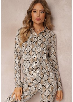 Beżowa Koszula Zdobiona Ornamentalnym Wzorem Ziacahe ze sklepu Renee odzież w kategorii Koszule damskie - zdjęcie 157087794