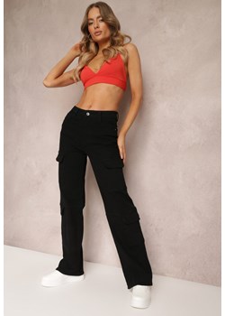 Czarne Jeansy Cargo z Szeroką Nogawką Renesme ze sklepu Renee odzież w kategorii Spodnie damskie - zdjęcie 157087873