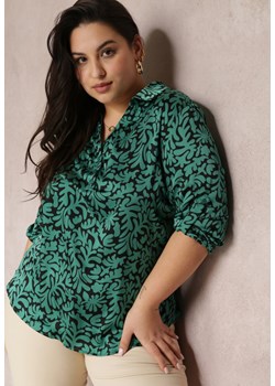 Zielona Satynowa Bluzka z Kołnierzem i Guzikami Reitzy ze sklepu Renee odzież w kategorii Bluzki damskie - zdjęcie 157088273