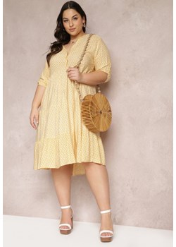 Żółta Sukienka z Guzikami i Podwijanymi Rękawami 7/8 Agalanie ze sklepu Renee odzież w kategorii Sukienki - zdjęcie 157088323