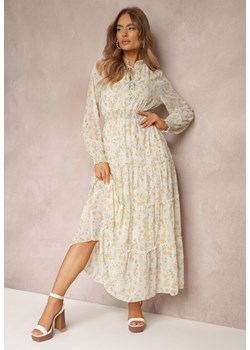 Jasnozielona Sukienka Maxi z Ozdobnym Wiązaniem przy Dekolcie i Gumką w Pasie Shapi ze sklepu Renee odzież w kategorii Sukienki - zdjęcie 157088373
