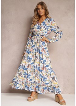 Niebieska Sukienka Maxi z Gumką w Talii i Falbankami Penina ze sklepu Renee odzież w kategorii Sukienki - zdjęcie 157088424