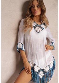 Biała Asymetryczna Tunika Boho z Frędzlami Kayce ze sklepu Renee odzież w kategorii Odzież plażowa - zdjęcie 157088484